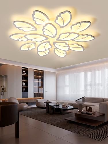 JIUJIUCC LED-Deckenleuchte Moderne Deckenleuchte Dimmbare Deckenbeleuchtung Mit Fernbedienung Farbwechselnde Acrylbeleuchtung Für Wohnzimmer Schlafzimmer Büro (15 Köpfe) von JIUJIUCC
