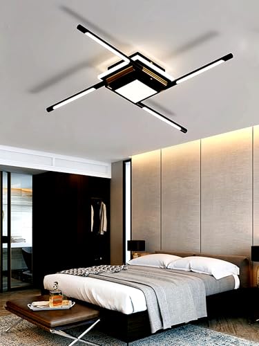 JIUJIUCC LED-Deckenleuchte Schwarze Deckenbeleuchtung Dimmbare Moderne Deckenleuchte Mit Fernbedienung Metall Lineare Beleuchtung Leuchte Für Schlafzimmer Wohnzimmer (23.6in) von JIUJIUCC