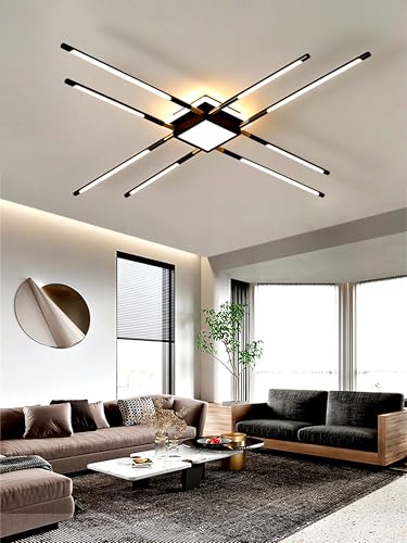 JIUJIUCC LED-Deckenleuchte Schwarze Deckenbeleuchtung Dimmbare Moderne Deckenleuchte Mit Fernbedienung Metall Lineare Beleuchtung Leuchte Für Schlafzimmer Wohnzimmer (44.9in) von JIUJIUCC