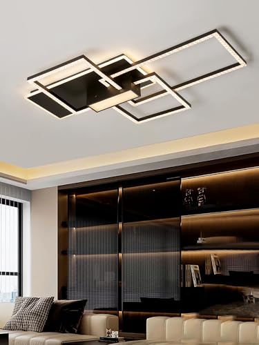 LED Moderne Deckenleuchte Farbe Und Helligkeit Einstellbar LED-Deckenbeleuchtung Quadratisch Flush Mount Deckenleuchte Mit Fernbedienung Für Wohnzimmer Esszimmer Schlafzimmer (108 Zentimeter) von JIUJIUCC