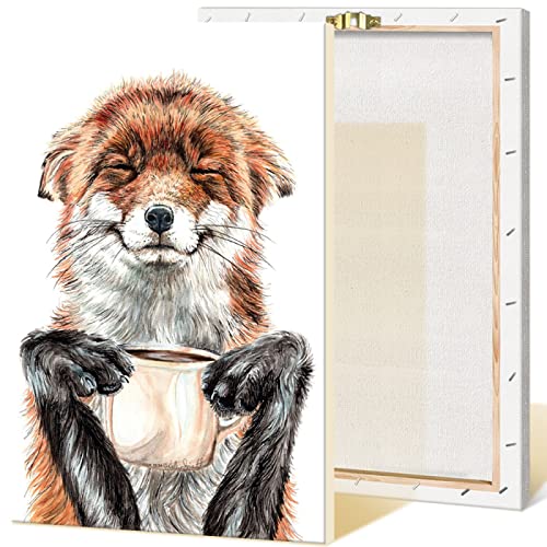 JIUJIUJIU Comic-Stil Wandkunst Malerei Kaffee trinken Fuchs Drucke & Poster Leinwand Drucke Kunstwerke für Wohnzimmer Home Deco Fd9b9fc, 42 * 60cm, gerahmt von JIUJIUJIU