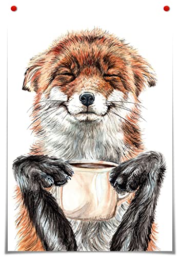 JIUJIUJIU Comic-Stil Wandkunst Malerei Kaffee trinken Fuchs Drucke & Poster Leinwand Drucke Kunstwerke für Wohnzimmer Home Deco Fd9b9fc, 60 * 90cm, ungerahmt von JIUJIUJIU