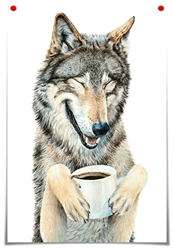 JIUJIUJIU Comic-Stil Wandkunst Malerei Wolf und Kaffee Drucke & Poster Leinwand Drucke Kunstwerke für Wohnzimmer Cafe Deco Ef6536,20 * 30cm, ungerahmt von JIUJIUJIU