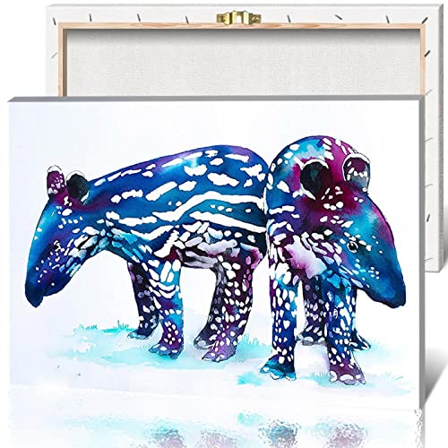 JIUJIUJIU Kreative Aquarell Wandmalerei Tapir Drucke & Poster Leinwand Bilder Kunstwerk für Wohnzimmer Wohnkultur, 42 * 60cm, gerahmt von JIUJIUJIU