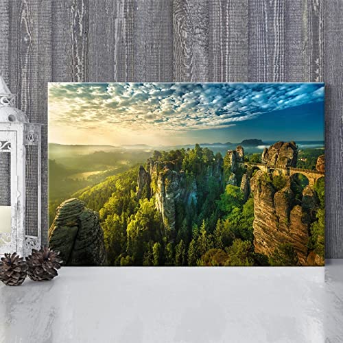 JIUJIUJIU Landschaft Poster Wandbild Kunstwerk Sächsischer Schweizerischer Nationalpark Leinwand Drucke Bild Wandkunst Malerei für zu Hause Zimmer Dekoration, 60 * 90cm, ungerahmt von JIUJIUJIU