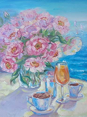 Eeypy "Coffee for Two" Romantisches Stillleben Blumenmalerei Schöne rosa und lila Blumen Home Wall Decor Metall Blechschild Poster Wandschild von JIULIUBA