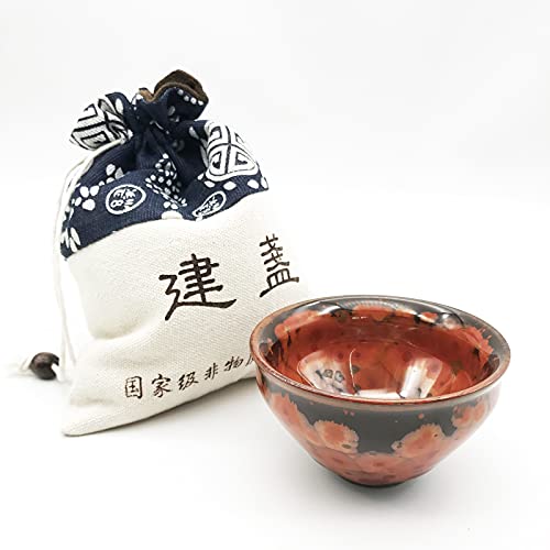 Big Ceramic Host Teetasse Tenmoku Jianzhan Tasse, handgefertigt, Porzellan, Tenmoku Glasur, Schale, Tasse, Jian Zhan Tianmu Teetassen, Rosa Rot Rosenmuster von JIUMEI