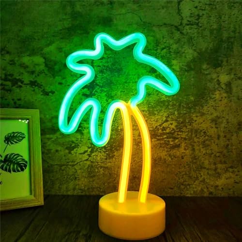 Coconut Palm Tree Neon Signs, Kokospalme Neon Nachtlampe mit Basis LED Neonlicht Zeichen, Batterie oder USB Powered Palm Nachtlicht für Zimmer, Speisesaal Bar, Schlafzimmer, Weihnachtsfeier Dekoration von JIURUIFFC