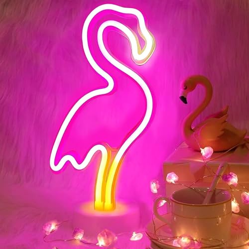 JIURUIFFC Rosa Flamingoförmige Neonlicht, Flamingo Leuchtschilder mit Basis, USB/batterie Betriebenes Schild Kinderzimmer Mädchen Schlafzimmer Tisch Weihnachtsfeier Led Nachtlicht von JIURUIFFC