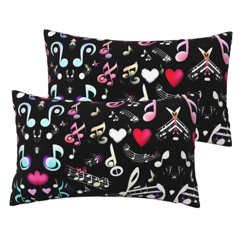 Kissenbezüge aus Leinenimitat, Motiv: Musiksymbole, 2er-Set, Standardgröße, 30,5 x 50,8 cm, atmungsaktiver Kissenbezug von JIUTY