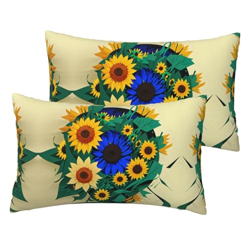 Kissenbezüge aus Leinenimitat mit Sonnenblumenmuster, Standardgröße, 30,5 x 50,8 cm, atmungsaktiv, 2 Stück von JIUTY