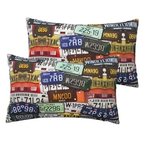 Kissenbezug aus Leinenimitat mit Nummernschilddruck, Standardgröße, 30,5 x 50,8 cm, atmungsaktiv, 2 Stück von JIUTY