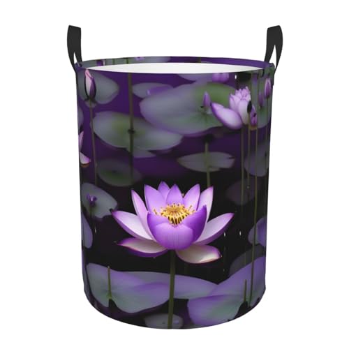 Lotus Flower Purple Printing Circular Storage Hamper - Easy Carry Handles, Perfect For Christmas, Fits In Any Room von JIUTY