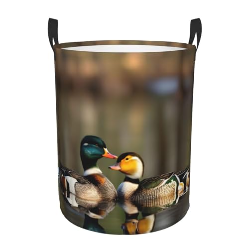 Mallard Ducks Printing Runder Aufbewahrungskorb – leicht zu tragende Griffe, perfekt für Weihnachten, passt in jeden Raum von JIUTY