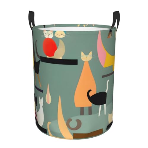 Mid-Century Modern Art Cats Printing Circular Storage Hamper - Easy Carry Handles, Perfect For Christmas, Fits In Any Room von JIUTY