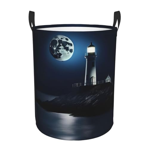 Moonlight Leuchtturm-Druck, runder Aufbewahrungskorb – leicht zu tragende Griffe, perfekt für Weihnachten, passt in jeden Raum Moonlight Leuchtturm-Druck, runder Aufbewahrungskorb – leicht zu tragende Griffe, perfekt für Weihnachten, passt in jeden Raum von JIUTY