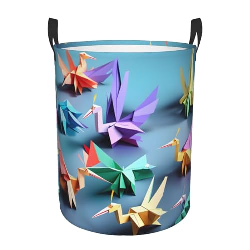 Origami, mehrfarbiger Papierbastel-Kranichdruck, runder Aufbewahrungskorb – leicht zu tragende Griffe, perfekt für Weihnachten, passt in jeden Raum Origami, mehrfarbiger Papierbastel-Kranichdruck, runder Aufbewahrungskorb – leicht zu tragende Griffe, perfekt für Weihnachten, passt in jeden Raum von JIUTY