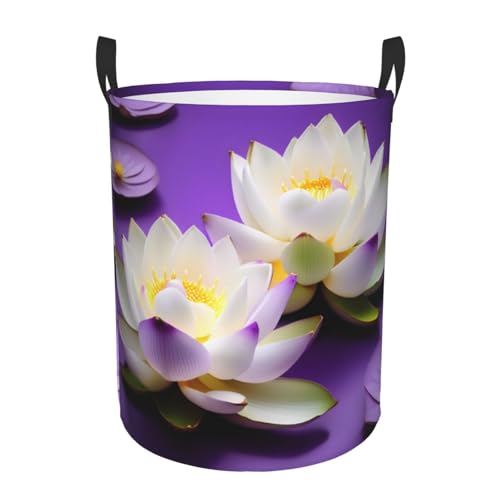 Runde Aufbewahrungskorb mit Lotusblüte, violetter Druck, leicht zu tragende Griffe, perfekt für Weihnachten, passt in jeden Raum Runde Aufbewahrungskorb mit Lotusblüte, violetter Druck, leicht zu tragende Griffe, perfekt für Weihnachten, passt in jeden Raum von JIUTY