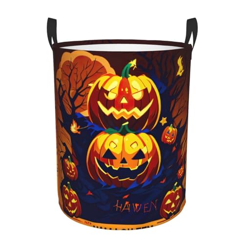 Runder Aufbewahrungskorb mit Halloween-Kürbis-Druck, leicht zu tragende Griffe, perfekt für Weihnachten, passt in jeden Raum Runder Aufbewahrungskorb mit Halloween-Kürbis-Druck, leicht zu tragende Griffe, perfekt für Weihnachten, passt in jeden Raum von JIUTY