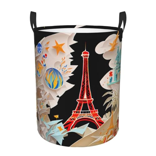 Runder Aufbewahrungskorb mit Motiv Paris Eiffelturm – leicht zu tragende Griffe, perfekt für Weihnachten, passt in jeden Raum Runder Aufbewahrungskorb mit Motiv Paris Eiffelturm – leicht zu tragende Griffe, perfekt für Weihnachten, passt in jeden Raum von JIUTY