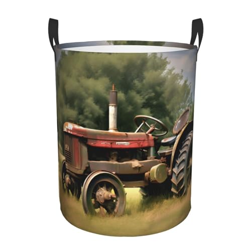 Runder Aufbewahrungskorb mit altem Traktor-Fotos, Bauernhof-Druck, leicht zu tragende Griffe, perfekt für Weihnachten, passt in jeden Raum Runder Aufbewahrungskorb mit altem Traktor-Fotos, Bauernhof-Druck, leicht zu tragende Griffe, perfekt für Weihnachten, passt in jeden Raum von JIUTY