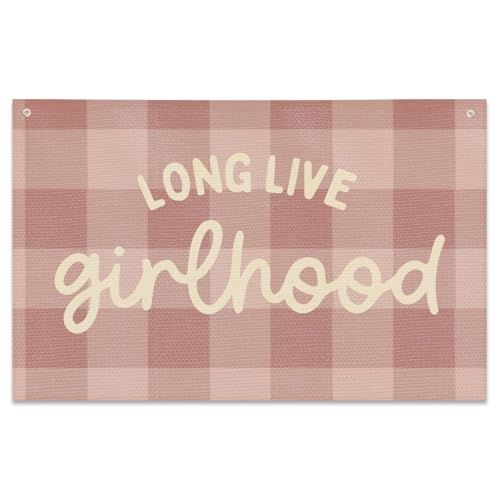 Long Live Girlhood Banner, Spielzimmer-Banner, Rosa, Leinwand-Wandbehang, Flagge, Dekor für Kinderzimmer, Spielzimmer, Kleinkindzimmer, Mädchen-Kinderzimmer-Dekor von JIUWEIHU