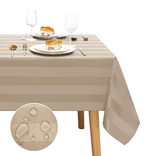 JIUZHEN Tischdecke Khaki Gestreift Tischdecke Outdoor Wasserdicht，Quadratische Wasserabweisenden mit Lotuseffekt Tischdecken Gartent, abwaschbare tischdecke, Wetterfeste für Balkon,130 x 260 cm von JIUZHEN