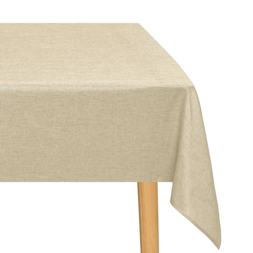 JIUZHEN Beige Tischdecke Abwaschbar Tischdecken Leinenoptik für Esszimmer, Garten, Outdoor,Hochzeiten Wasserabweisend Tischtuch Eckig 135x260 cm von JIUZHEN