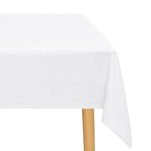 JIUZHEN Weiß Tischdecke Abwaschbar Tischdecken Leinenoptik für Esszimmer, Garten, Outdoor,Hochzeiten Wasserabweisend Tischtuch Eckig 135X220 cm von JIUZHEN