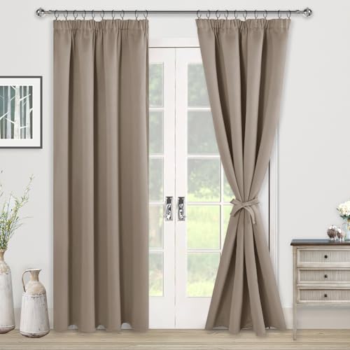 JIUZHEN Vorhang Blickdicht Gardinen kräuselband Verdunklungsvorhänge Gardinen Wohnzimmer Vorhänge Schlafzimmer Thermovorhang Taupe, H228 x B140cm,2er Set von JIUZHEN