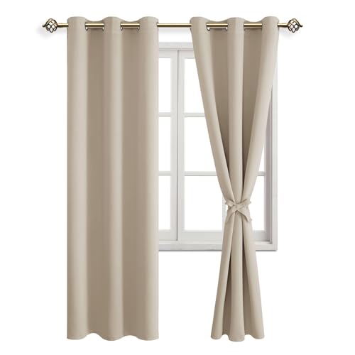 JIUZHEN Blickdicht Vorhänge Gardinen Ösenvorhang für Schlafzimmer Wohnzimmer,Beige Verdunkelungsvorhang,2 Stück,160x106cm(HxB) von JIUZHEN