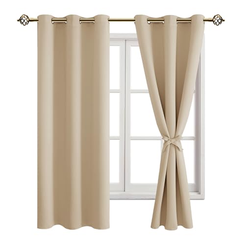 JIUZHEN Vorhänge Blickdicht mit Raffhalter Ösenvorhang Gardinen für Wohnzimmer Verdunkelungsgardinen gegen Kälte und Wärme Schlafzimmer, Biscotti Beige, 2 Stück, 183x117cm(HxB) von JIUZHEN