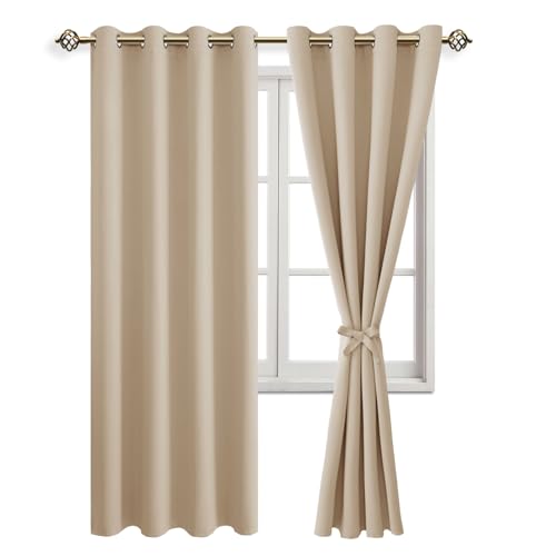 JIUZHEN Blickdicht Vorhänge Gardinen Ösenvorhang für Schlafzimmer Wohnzimmer,Beige Verdunkelungsvorhang,2 Stück,200x140cm(HxB) von JIUZHEN