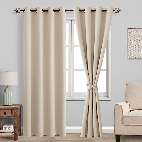 JIUZHEN Blickdicht Vorhänge Gardinen Ösenvorhang für Schlafzimmer Wohnzimmer,Beige Verdunkelungsvorhang,2 Stück,215x132cm(HxB) von JIUZHEN