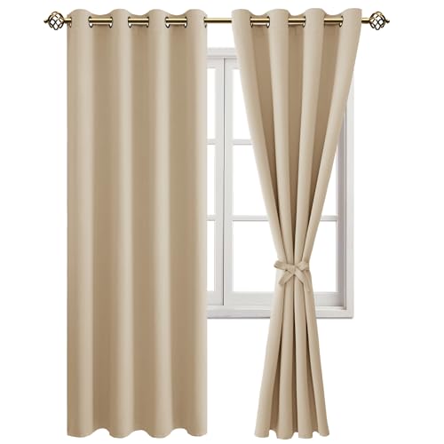 JIUZHEN Vorhänge Blickdicht mit Ösen Verdunklungs Gardinen Schlafzimmer Blickdichte Vorhänge Ösenschal Vorhang gegen Kältes und Hitze Curtains Blackout ThermoVorhang 2er Set 245x132cm(HxB) Beige von JIUZHEN