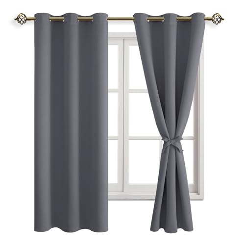 JIUZHEN Verdunklungsvorhänge mit Raffhalter Grau Vorhang Blickdicht Gardinen Ösenvorhang für Schlafzimmer Thermovorhang Wohnzimmer, 2 Stück, 183x117cm(HxB) von JIUZHEN