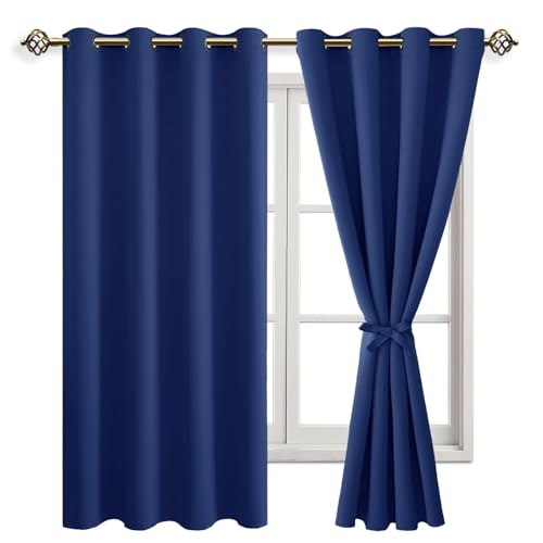 JIUZHEN Blickdicht Vorhänge Gardinen Ösenvorhang für Schlafzimmer Wohnzimmer,Königsblau Verdunkelungsvorhang,2 Stück,137x117cm(HxB) von JIUZHEN