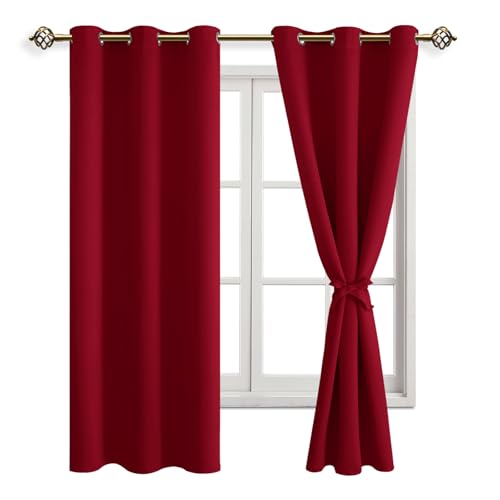 JIUZHEN Gardinen Blickdicht Weihnachtsvorhänge Vorhänge Wohnzimmer mit Vorhang-Krawatten Verdunkelungsvorhang Wärmeisolierende Thermovorhang für Schlafzimmer, Rot, 2 Stück, 160x106cm(HxB) von JIUZHEN