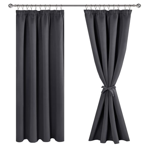 JIUZHEN Verdunklungsvorhänge Gardinen mit kräuselband Vorhang Blickdicht Gardinen Wohnzimmer Vorhänge Schlafzimmer Thermovorhang Dunkelgrau, H183 x B117 cm,2er Set von JIUZHEN
