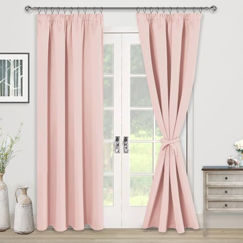 JIUZHEN Vorhang Blickdicht Gardinen kräuselband Verdunklungsvorhänge Gardinen Wohnzimmer Vorhänge Schlafzimmer Thermovorhang Pink, H228 x B167 cm,2er Set von JIUZHEN