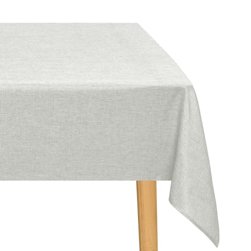 JIUZHEN Hellgrau Tischdecke Abwaschbar Tischdecken Leinenoptik für Esszimmer, Garten, Outdoor,Hochzeiten Wasserabweisend Tischtuch Eckig 160X320 cm von JIUZHEN