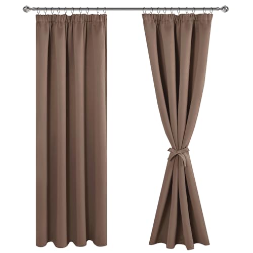 JIUZHEN Gardinen mit kräuselband Verdunklungsvorhänge Vorhang Blickdicht Gardinen Wohnzimmer Vorhänge Schlafzimmer Thermovorhang Khaki, H228 x B228 cm,2er Set von JIUZHEN