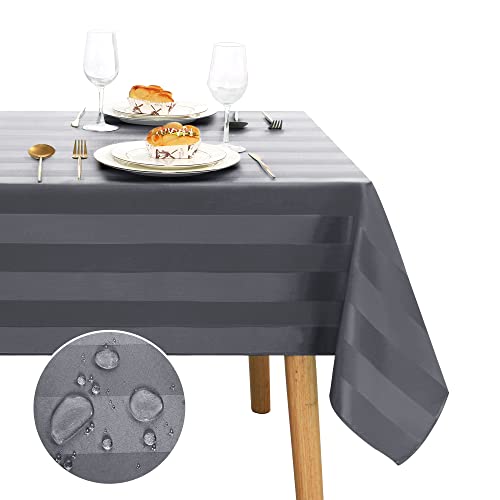 JIUZHEN Gestreifte Tischdecke Wasserfestes Tischtuch für Picknick und Camping Abwischbare Tischdecke für Küche,135x180CM,Grau von JIUZHEN
