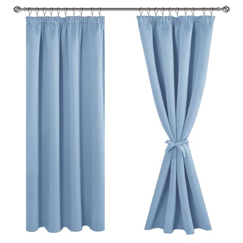 JIUZHEN Verdunklungsvorhänge Gardinen mit kräuselband Vorhang Blickdicht Gardinen Wohnzimmer Vorhänge Schlafzimmer Thermovorhang Hellblau,H183 x B117 cm,2er Set von JIUZHEN