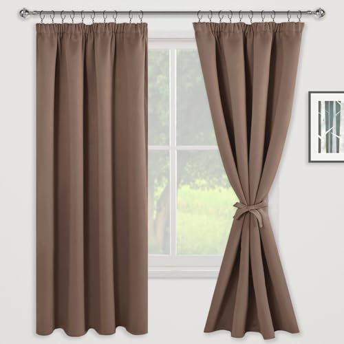 JIUZHEN Verdunklungsvorhänge Gardinen mit kräuselband Vorhang Blickdicht Gardinen Wohnzimmer Vorhänge Schlafzimmer Thermovorhang Khaki, H183 x B117 cm,2er Set von JIUZHEN