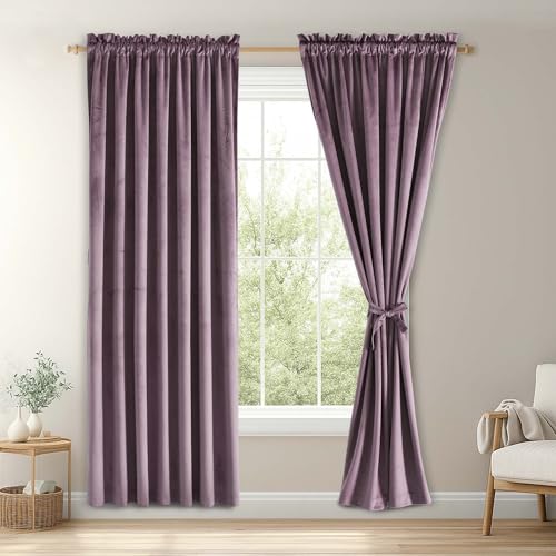 JIUZHEN Lavendel-Samt-Vorhänge für Schlafzimmer, 183 cm, wärmeisoliert, Raumverdunkelungsvorhänge mit Stangentaschen, Verdunkelungsvorhänge für Büro/Schrank, Set mit 2 Paneelen mit Raffhaltern, 132 x von JIUZHEN
