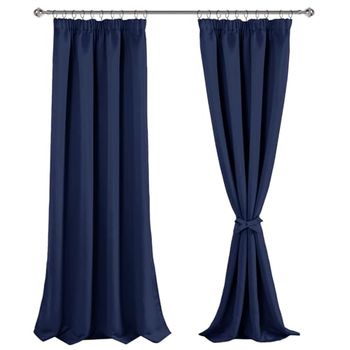 JIUZHEN Verdunklungsvorhänge Gardinen kräuselband Vorhang Blickdicht Gardinen Wohnzimmer Vorhänge Schlafzimmer Thermovorhang Dunkelblau, H260 x B140 cm,2er Set von JIUZHEN