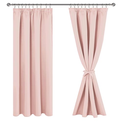 JIUZHEN Gardinen mit kräuselband Verdunklungsvorhänge Vorhang Blickdicht Gardinen Wohnzimmer Vorhänge Schlafzimmer Thermovorhang Pink, H175 x B140 cm,2er Set von JIUZHEN