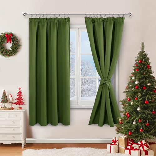 JIUZHEN Gardinen mit kräuselband Verdunklungsvorhänge Vorhang Blickdicht Gardinen Wohnzimmer Vorhänge Schlafzimmer Thermovorhang Oliv Grün, H175 x B140 cm,2er Set von JIUZHEN