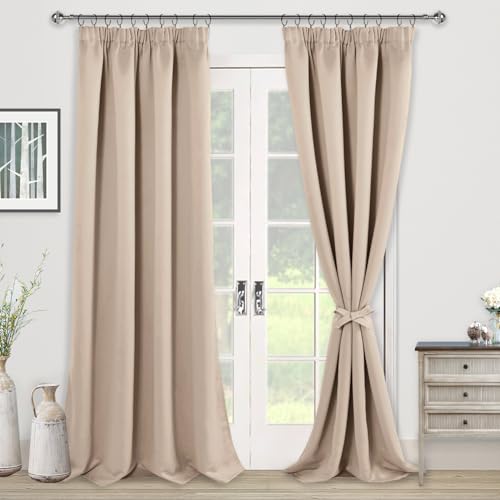 JIUZHEN Verdunklungsvorhänge Gardinen kräuselband Vorhang Blickdicht Gardinen Wohnzimmer Vorhänge Schlafzimmer Thermovorhang Beige, H260 x B140 cm,2er Set von JIUZHEN